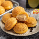 Hong Kong Style Milk Tea and Coffee Cream Puffs (Choux au Craquelin) | Crispy cookie crust & tasty pastry filled w/ tea & coffee infused pastry cream. Every bite is a surprise, because you never know whether you’ll get milk tea or coffee. #creampuff #chouxaucraquelin #teaandcoffee #milktea #coffee #yuenyeung #hongkongstylecafe #choux #cookiecrust #pastrycream #hongkong #baking #dessert #dessertrecipe | The Missing Lokness