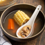 Sweet Corn and Carrot Soup | Start the fall season w/ this simple Chinese soup! It’s sweet & little savory w/ only 5 ingredients. #cantoneserecipe #chineserecipe #soup #easyrecipe #corn #drieddate #blackeyedpea #carrot #cashew #vegetarian #vegan #meatless #dinner #dinnerrecipe | The Missing Lokness