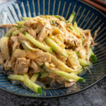 Shredded Chicken & Cucumber w/ Sesame Dressing | A cold savory dish for summer night dinner! #chickenleg #cucumber #sesame #greenbeannoodle #chineserecipe #dinner #dinnerrecipe #appetizer #appetizerrecipe #sidedish #cold #summerrecipe | The Missing Lokness