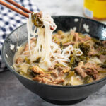 Pork with Pickled Mustard Greens Noodle Soup | This Hong Kong classic is served in cha chaan teng during breakfast time. It’s savory & filling w/ a wide range of flavors! #pork #noodlesoup #ricenoodle #breakfast #breakfastrecipe #pickledmustardgreens #chachaanteng #hongkongrecipe #hongkongstylecafe | The Missing Lokness