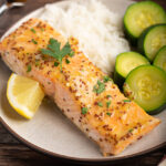 Baked Salmon with Honey Mustard Sauce #salmon #baked #honey #wholegrainmustard #dijonmustard #seafood #fish #easyrecipe #dinner #dinnerrecipe | The Missing Lokness
